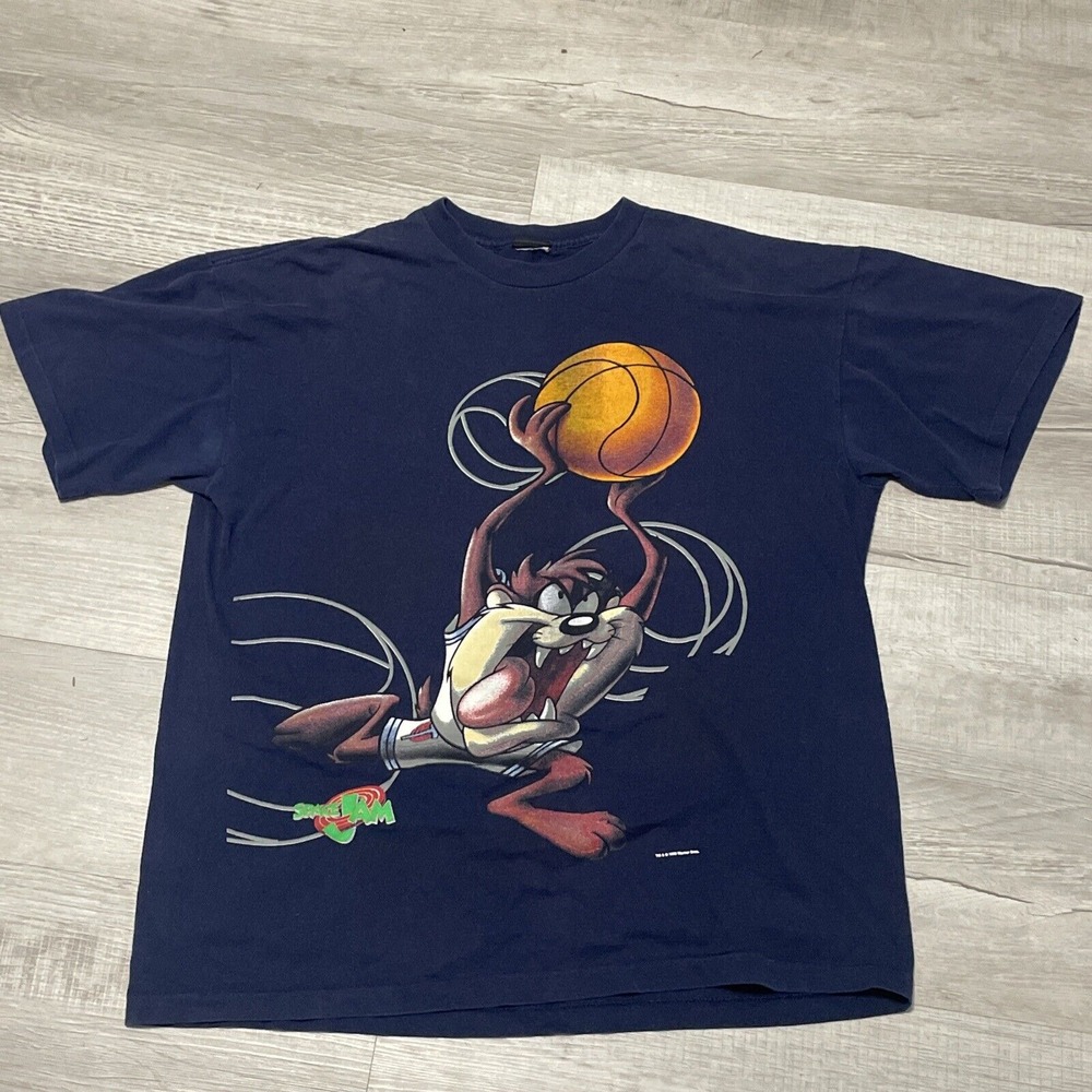 Vtg Space Jam T shirt Single Stich XL Taz In Your Face Basketball 90s rare print
